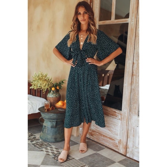 Hello Molly XS Dress Green Polka Dot Midi Extra Small - Picture 1 of 11